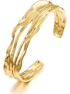 Women's Smooth Gold Chunky Gold Multi Layer Wire Cuff Adjustable Bracelet
